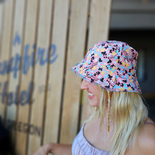 Upcycled butterflies materials turned into an Adult bucket