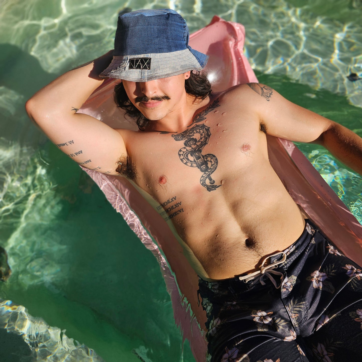 Upcycled Denim turned into an Adult bucket reversible