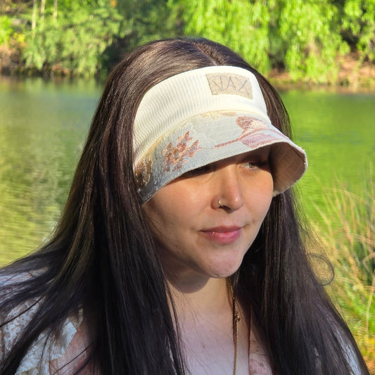 Upcycled Khaki pant with Vintage pink Lace reversible Visor