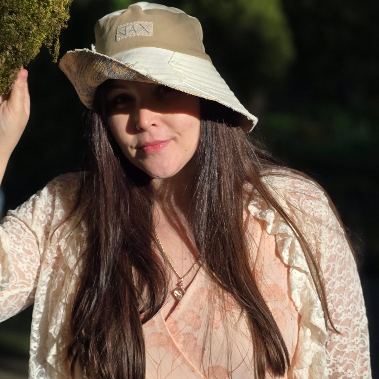 Upcycled Khaki pant and white denim jean Sun Hat