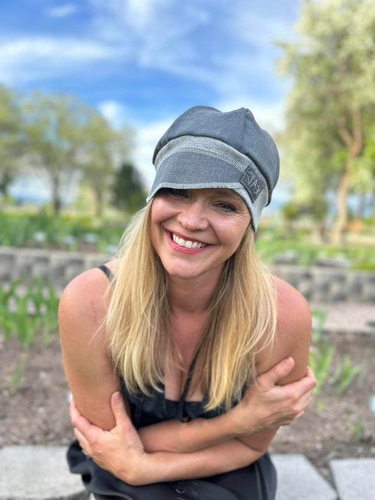 Upcycled suit Newsboy cap Solid Grey on Grey choose size