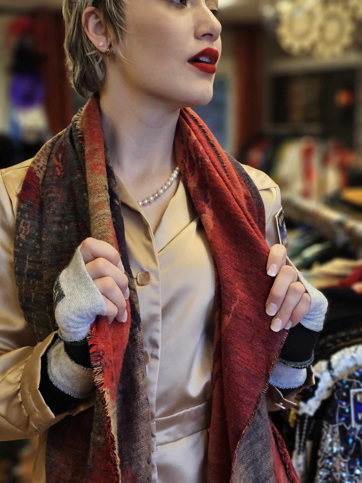 Grey and black upcycled Cashmere fingerless gloves. Rescued and recycled cashmere born again.