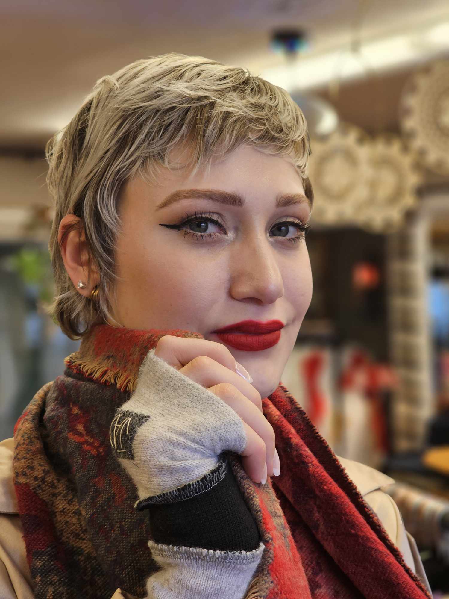 Grey and black upcycled Cashmere fingerless gloves. Rescued and recycled cashmere born again.