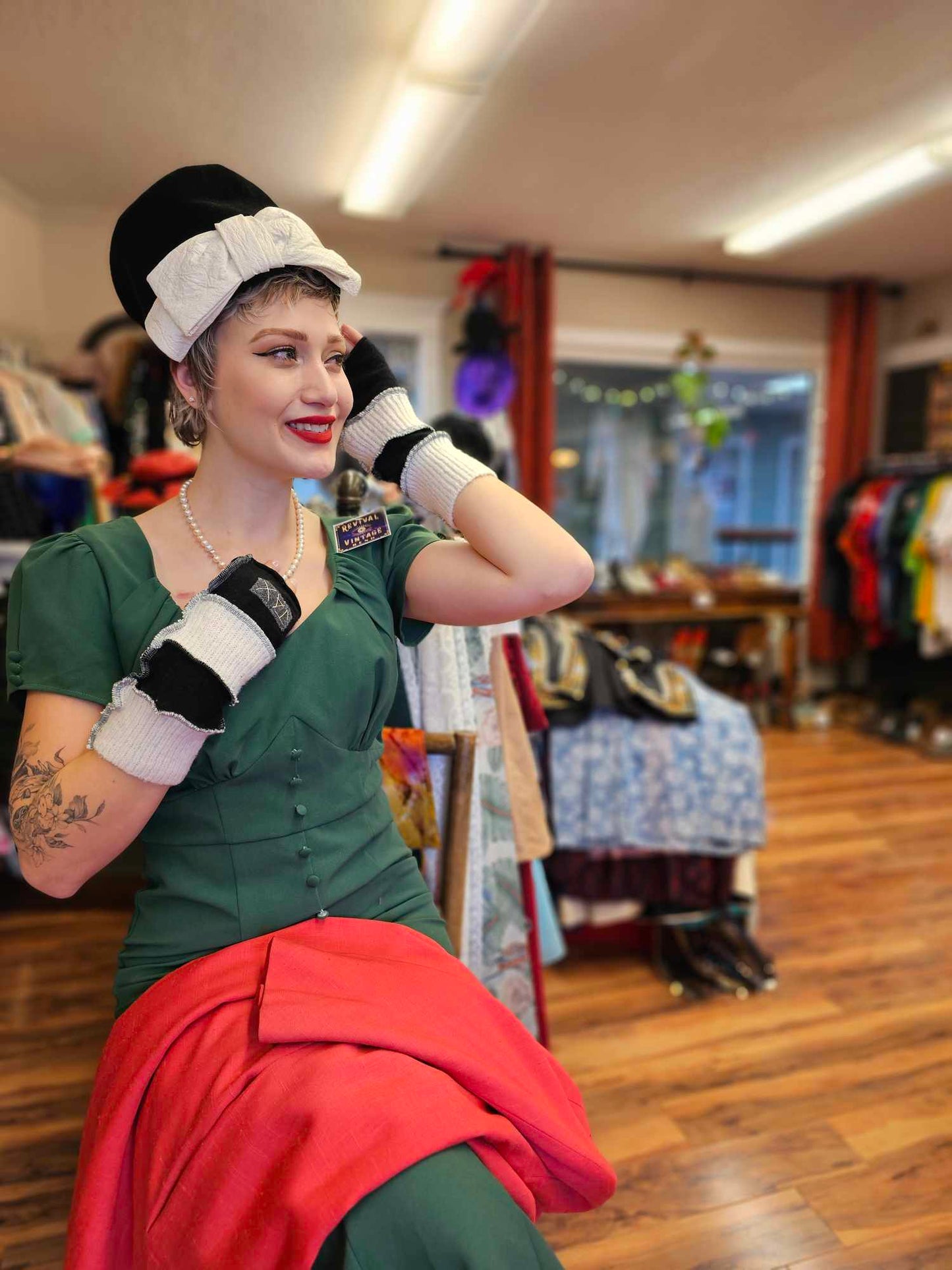 Cream and black upcycled Cashmere fingerless gloves. Rescued and recycled cashmere born again.