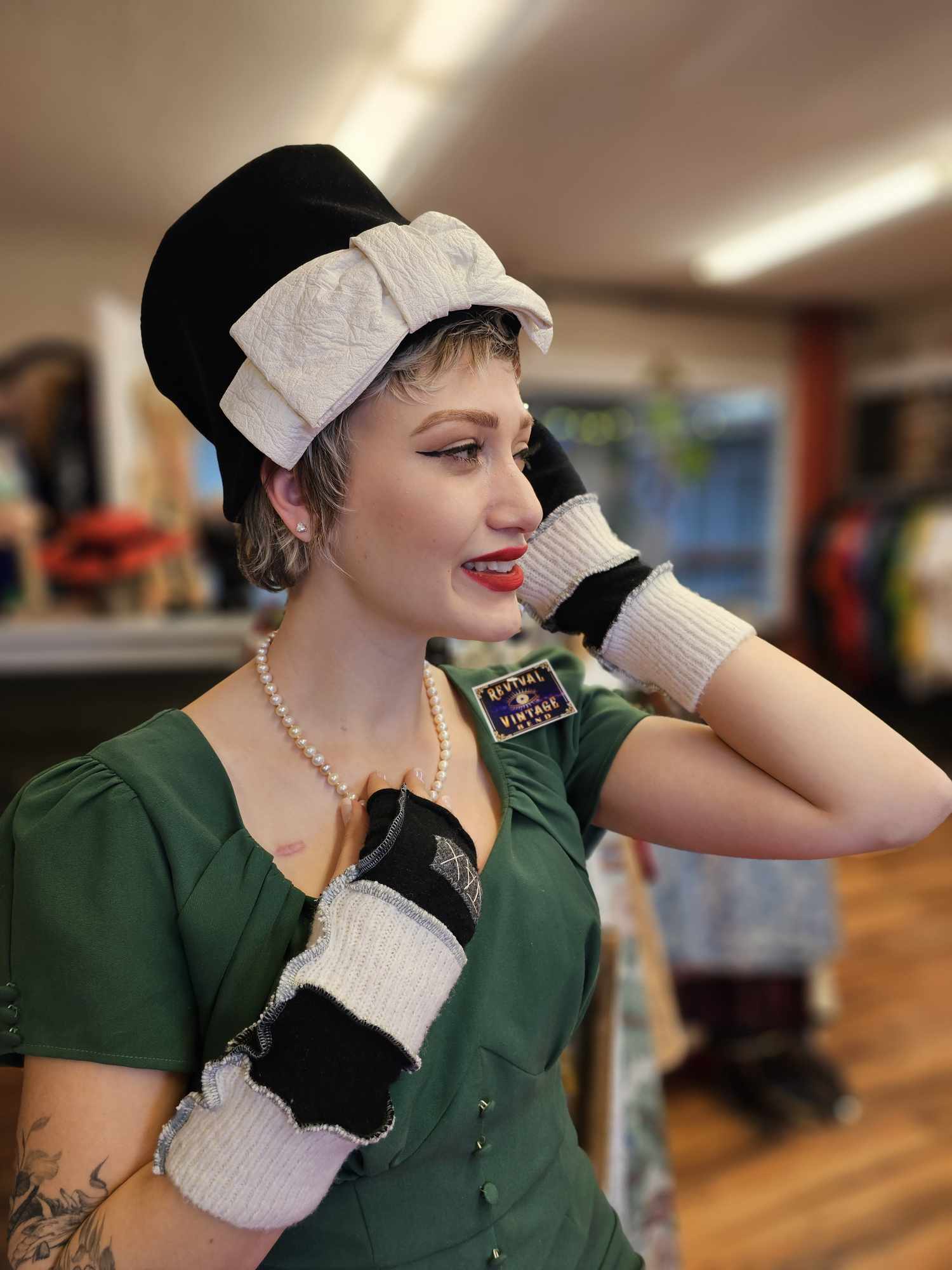 Cream and black upcycled Cashmere fingerless gloves. Rescued and recycled cashmere born again.