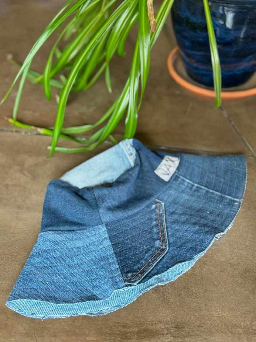 Upcycled Sun hat made with recycled denim jeans. Made in Bend Oregon by Jax Upcycled. jaxhats