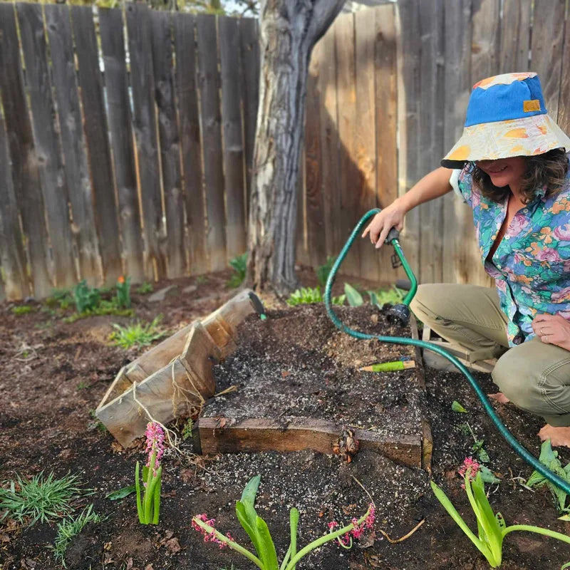 Upcycled Orange Sunflower Canvas and Mix Denim Sun Hat