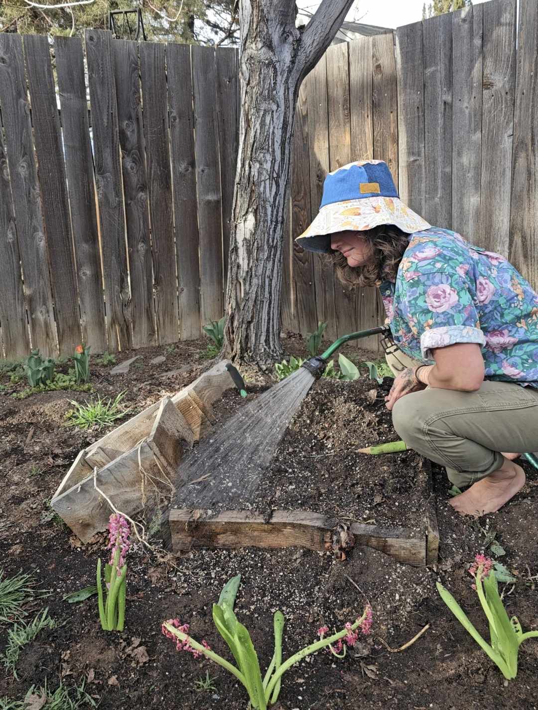Upcycled Orange Sunflower Canvas and Mix Denim Sun Hat