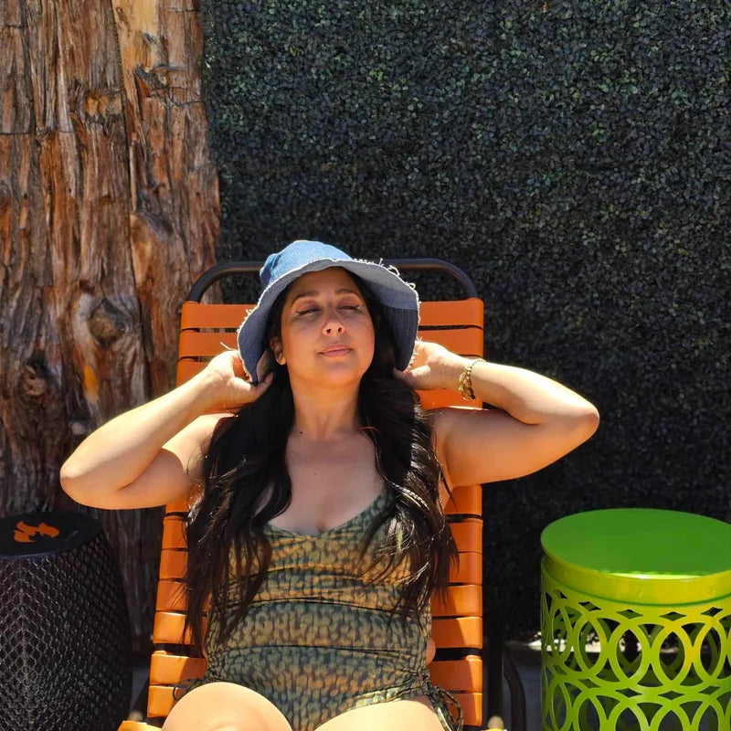 Upcycled print linen and denim JAX Sun hat
