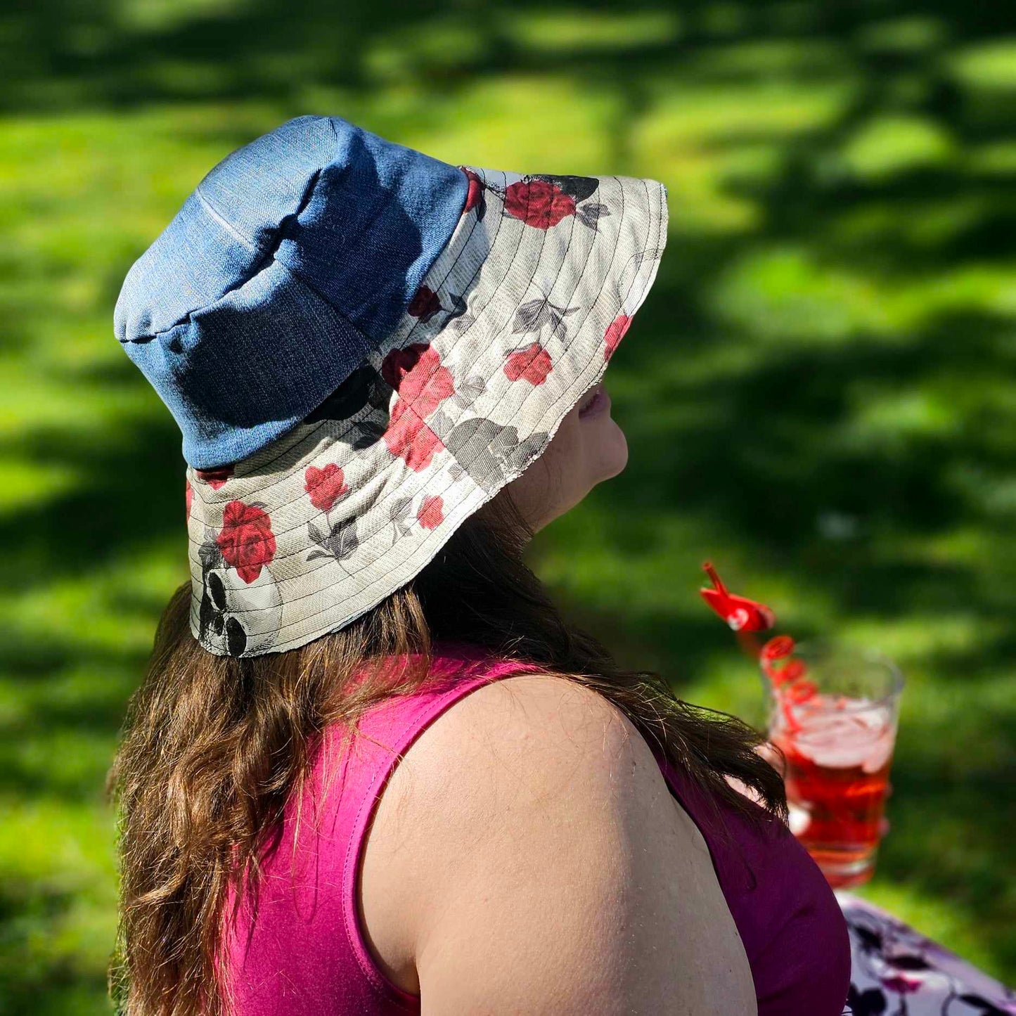 Upcycled Sun hat made with dead stock canvas and Denim. Made in Bend Oregon by Jax Upcycled. jaxhats