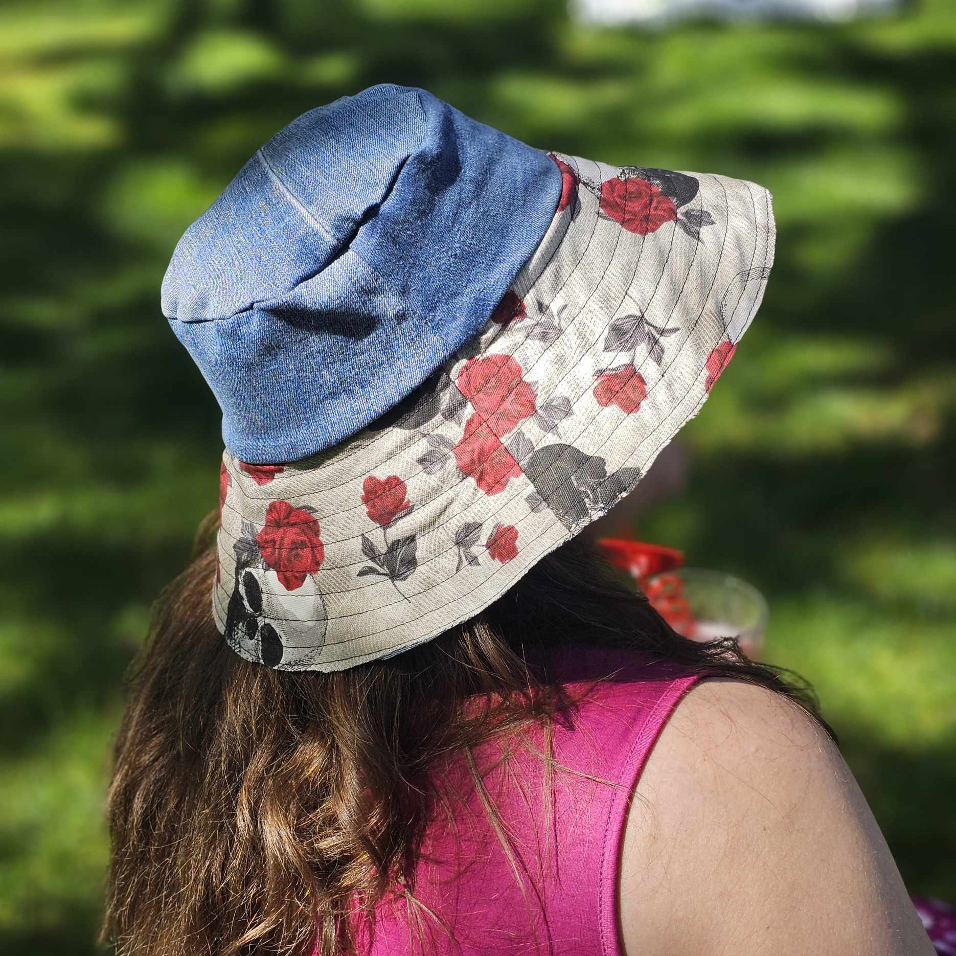 Upcycled Sun hat made with dead stock canvas and Denim. Made in Bend Oregon by Jax Upcycled. jaxhats