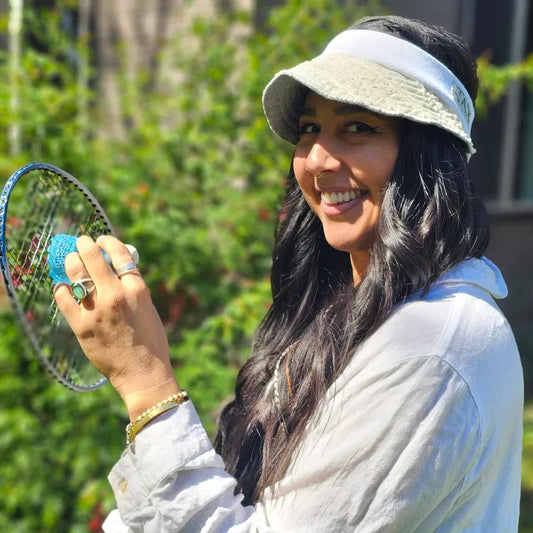 Upcycled Thick cream cotton blanket with white band Sun Visor