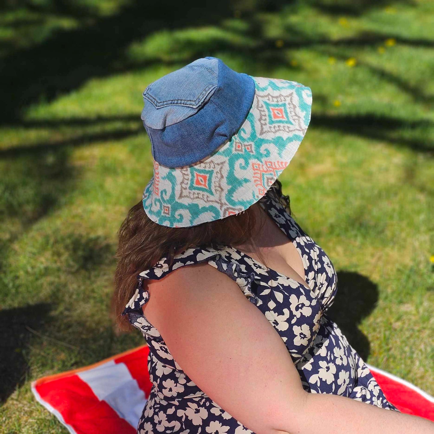 Upcycled Sun hat made with dead stock canvas and Denim. Made in Bend Oregon by Jax Upcycled. jaxhats