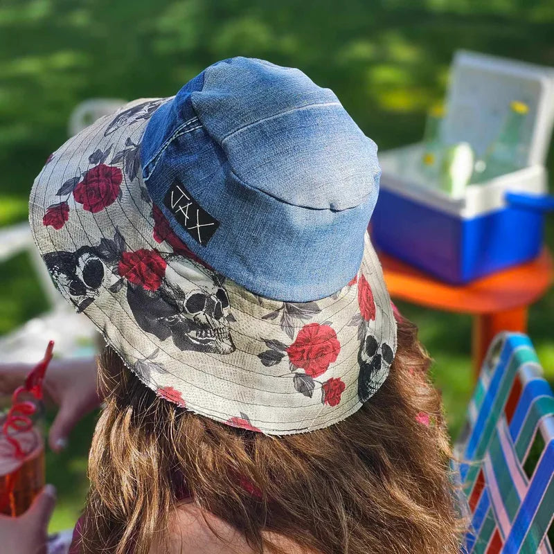 Upcycled Sun hat made with dead stock canvas and Denim. Made in Bend Oregon by Jax Upcycled. jaxhats
