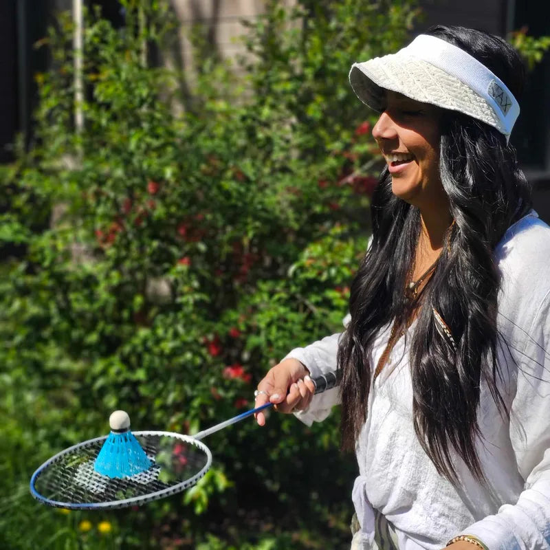Upcycled Thick cream cotton blanket with white band Sun Visor