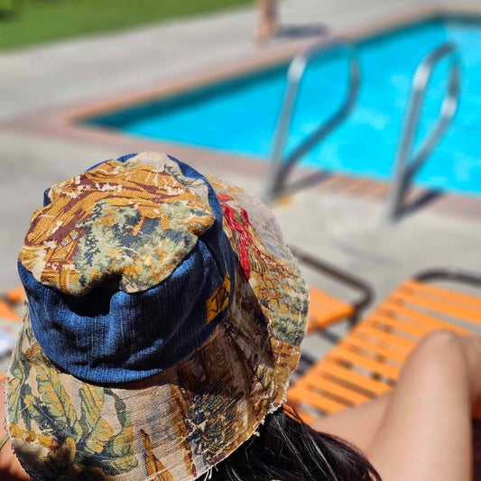 Upcycled print linen and denim JAX Sun hat