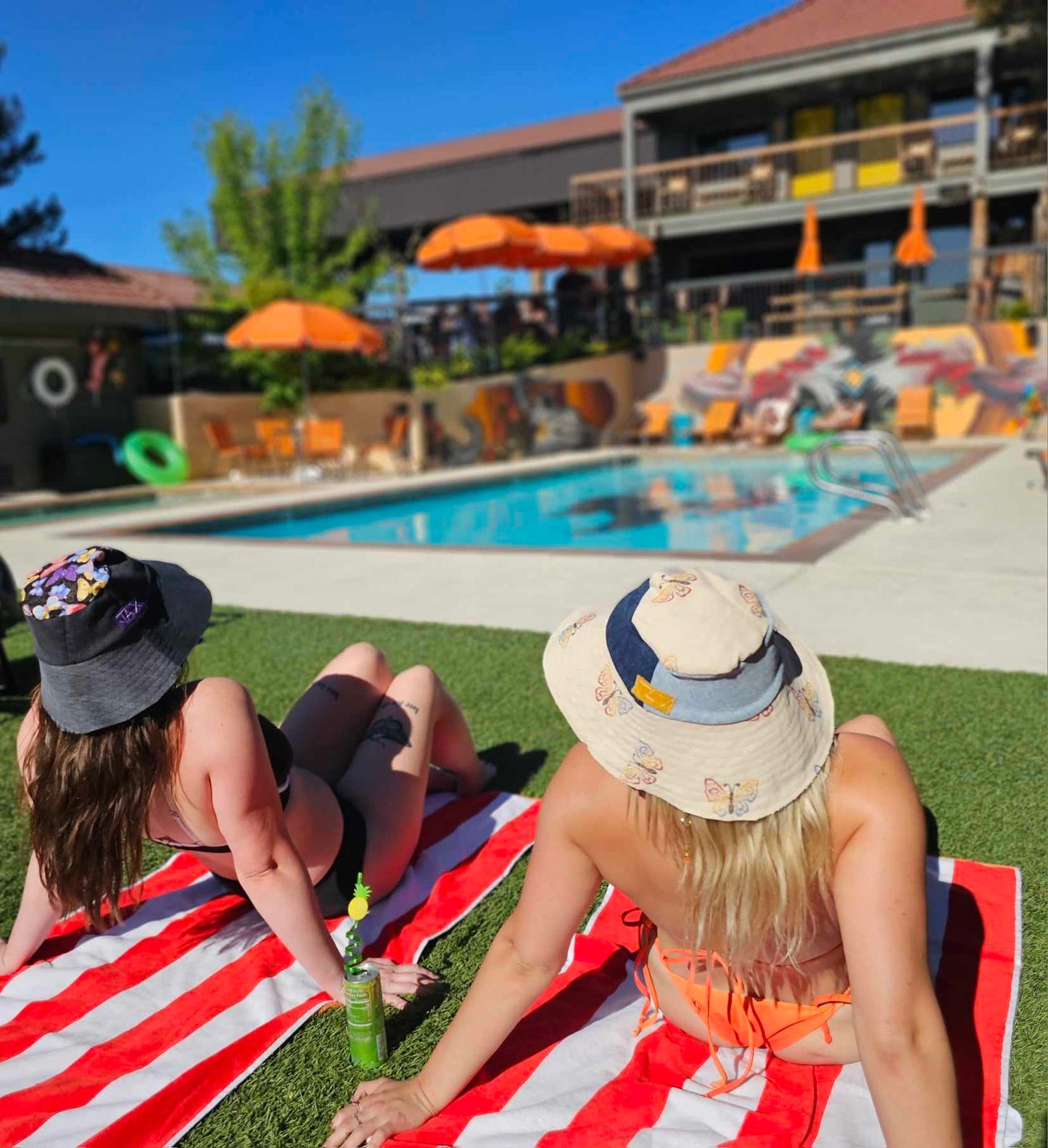 Upcycled Butterfly top and black denim JAX Sun hat