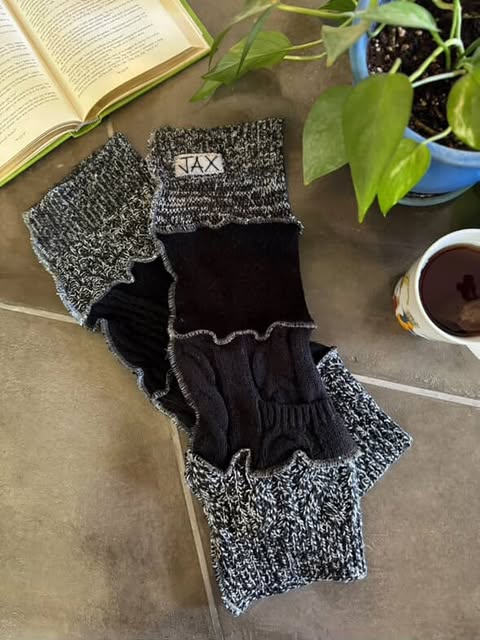 Black and Speckeled Upcycled Sweater Leg Warmers