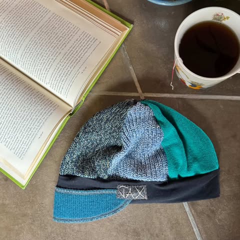 Ocean tones Upcycled sweater Newsboy cap