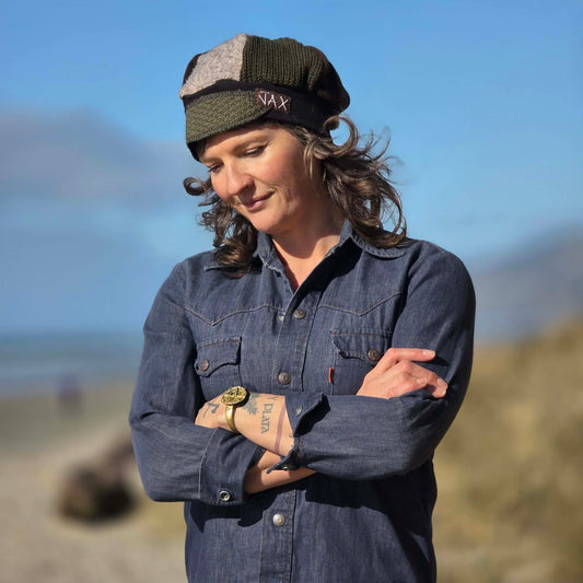Forest tone Upcycled Sweater Newsboy Beanie