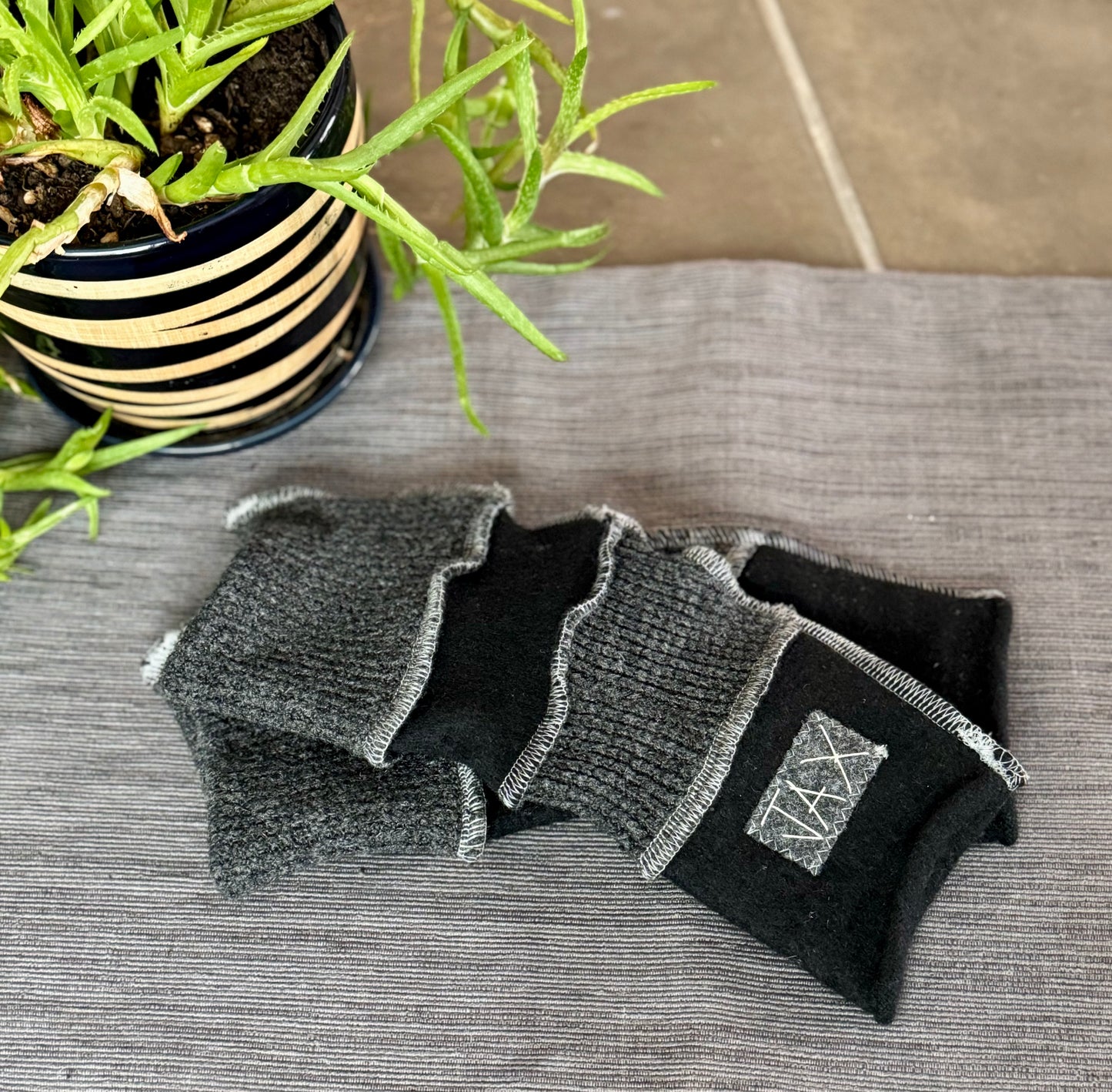 Upcycled fingerless gloves. Rescued and recycled cashmere born again.