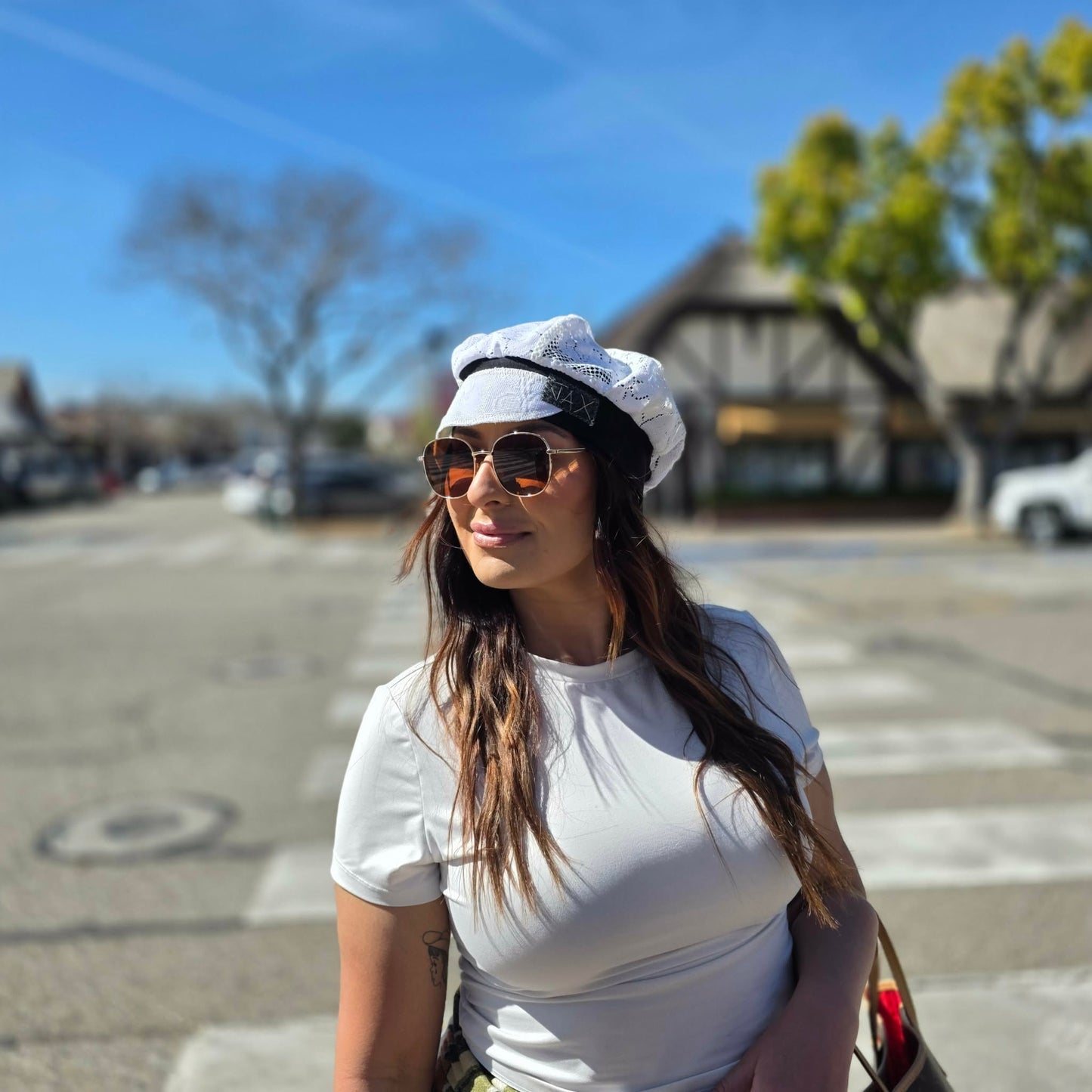 Cream lace pick your band color Newsboy cap