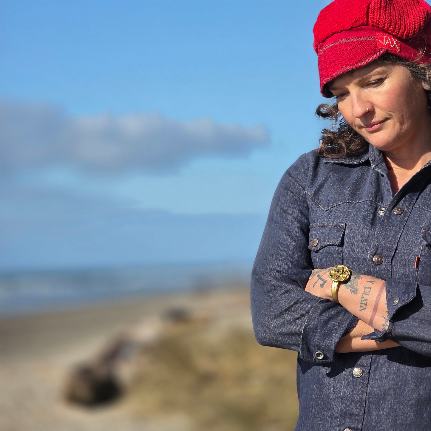 Red on red Upcycled Sweater Newsboy cap