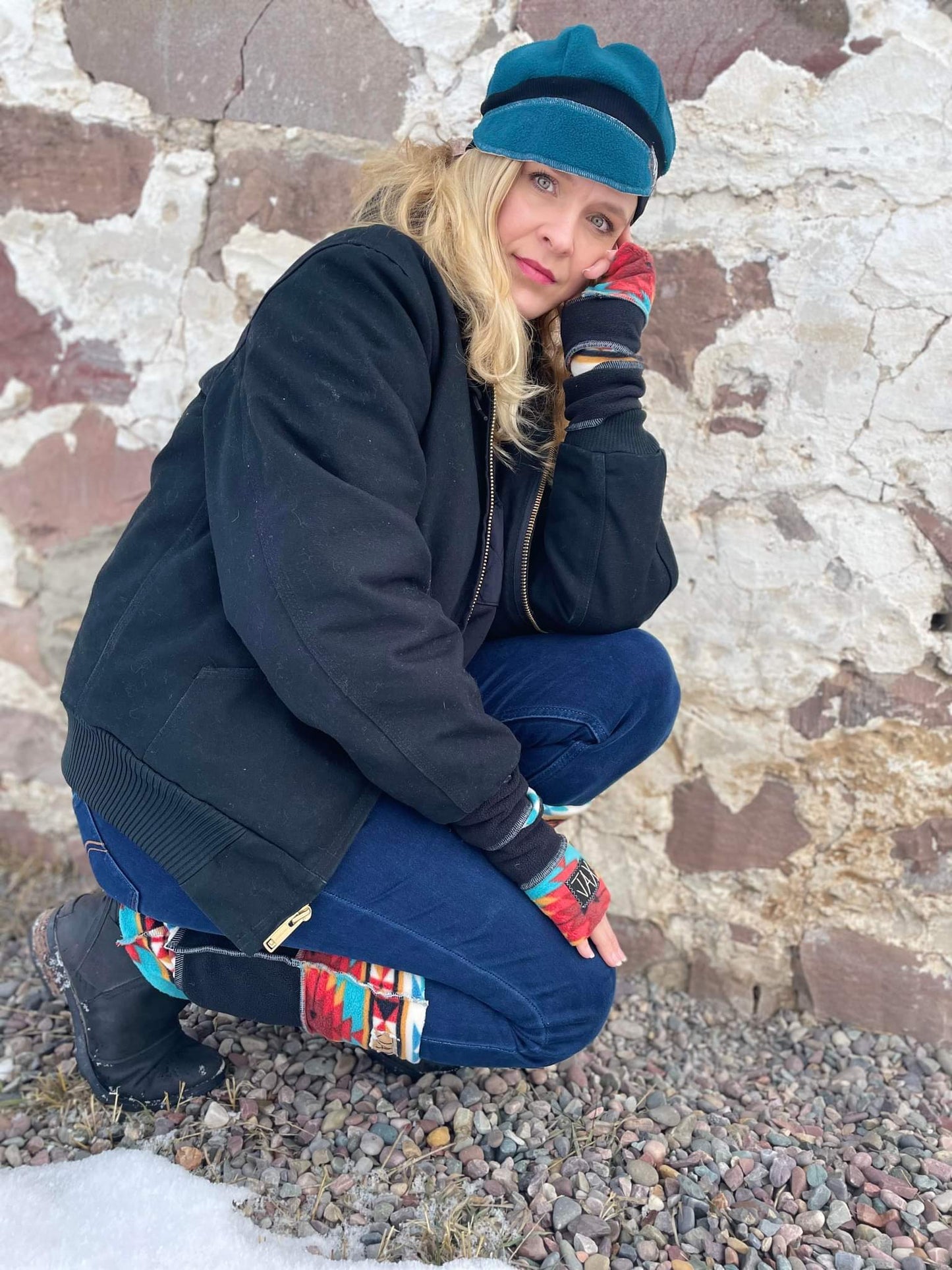 South West Teal Black JAX fingerless gloves