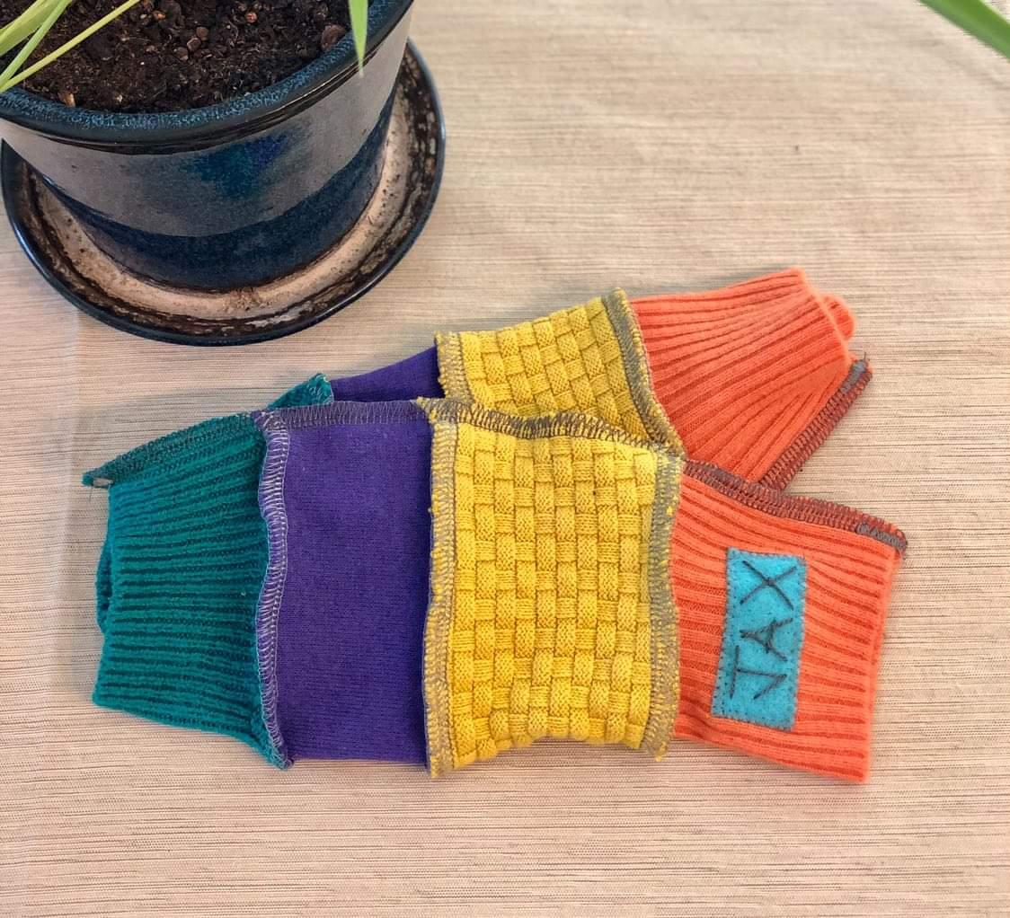 Upcycled fun mix sweaters Fingerless texting gloves