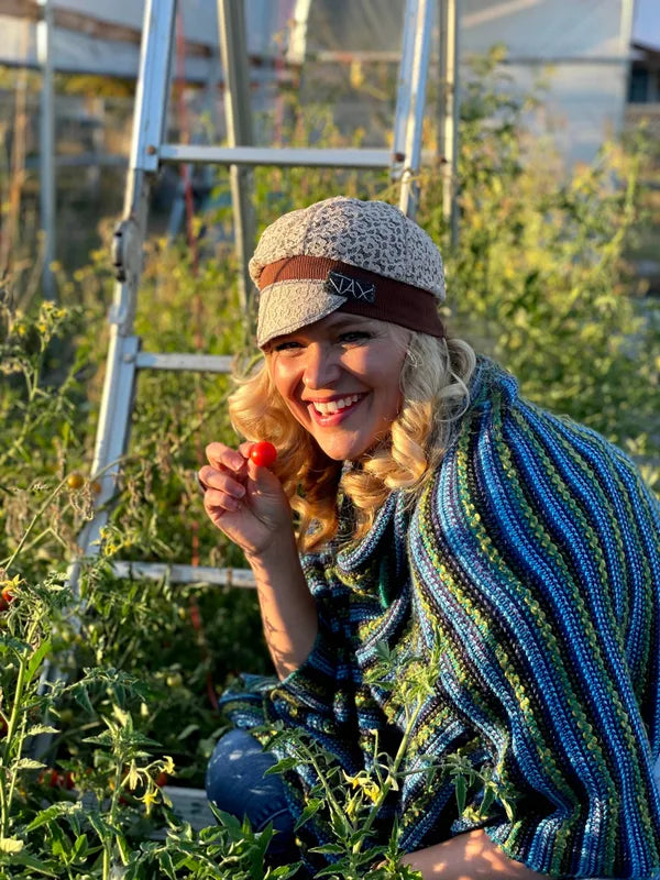 Upcycled Tan Lace with brown band Newsboy cap