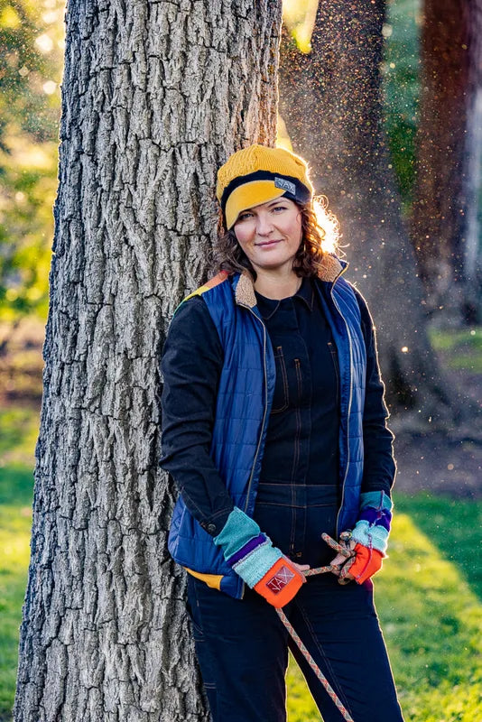 Upcycled color block mix Color sweaters Fingerless texting gloves