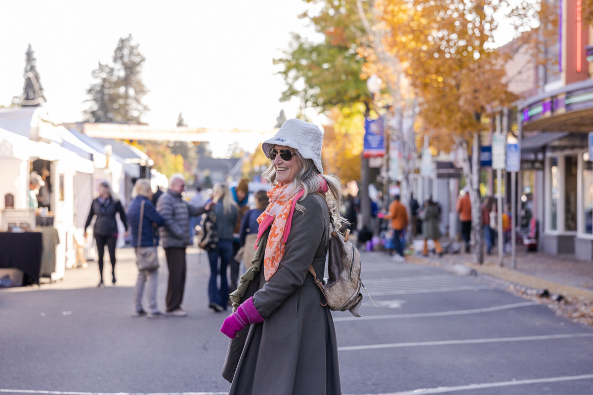 Upcycled fuzzy white Adult OS bucket