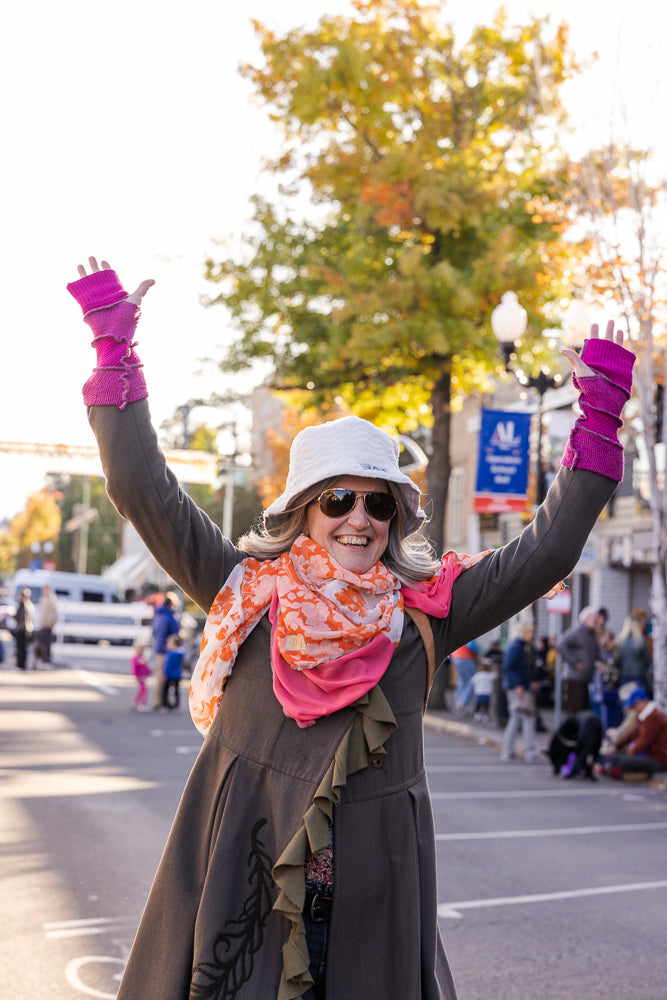 Upcycled fuzzy white Adult OS bucket