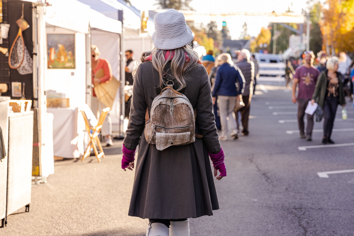 Upcycled fuzzy white Adult OS bucket