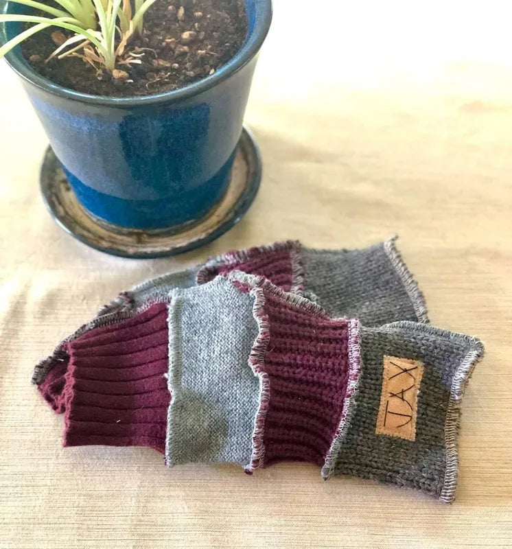 Upcycled grey and burgundy mix sweaters Fingerless texting gloves
