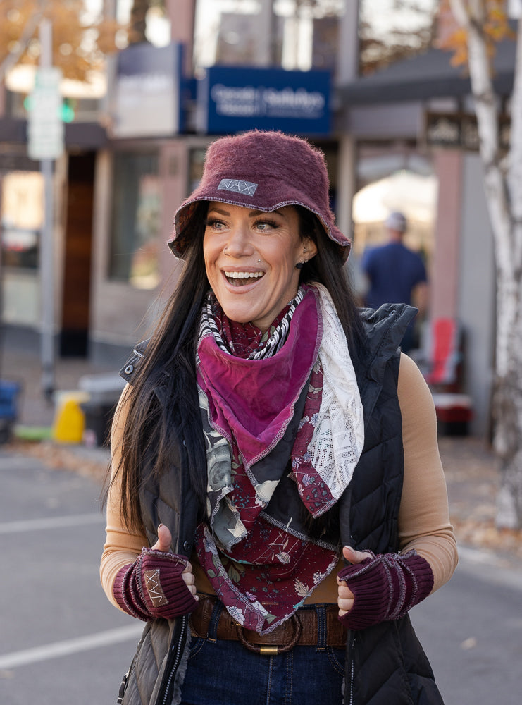 Upcycled Burgundy mix sweaters Fingerless texting gloves