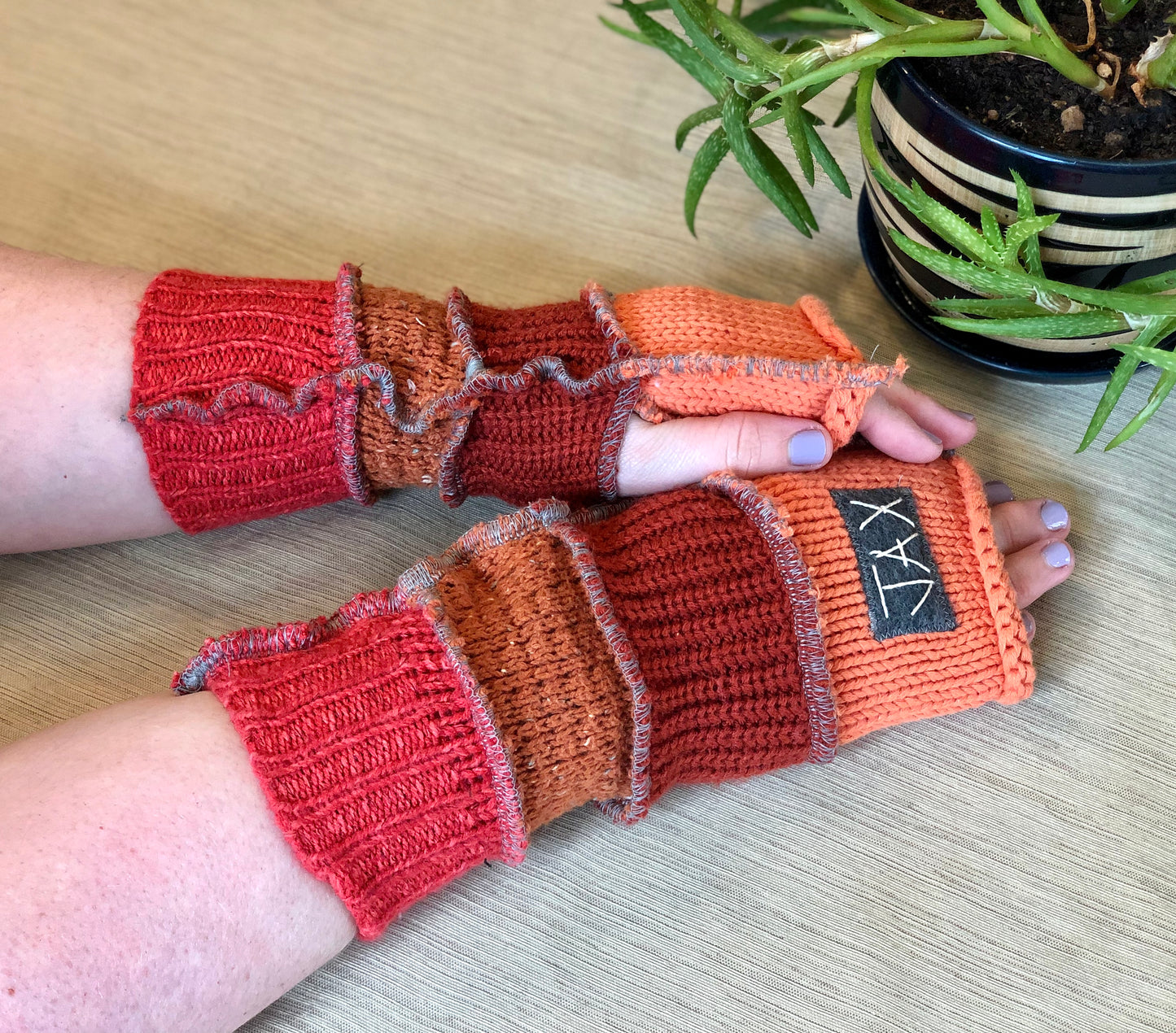 Upcycled Fall mix Orange sweaters Fingerless texting gloves
