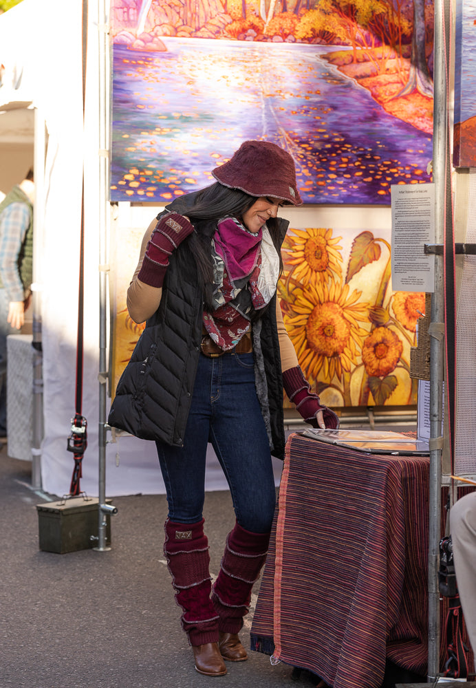 Upcycled Burgundy mix sweaters Fingerless texting gloves