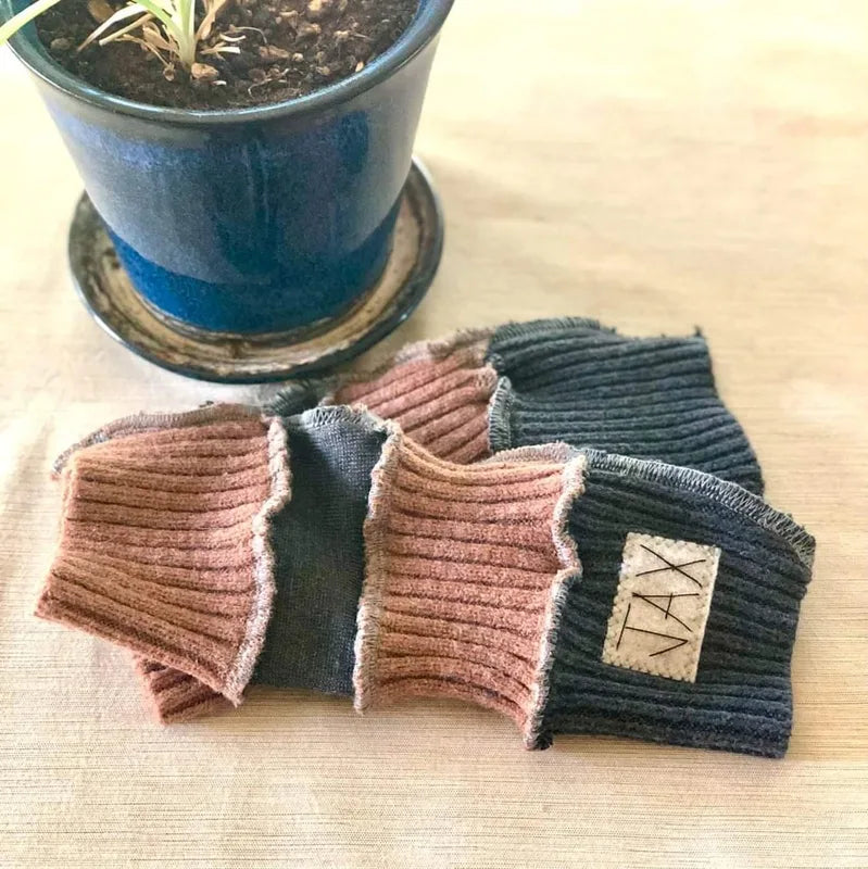 Upcycled grey and camel mix sweaters Fingerless texting gloves
