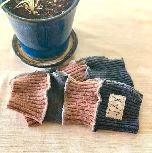 Upcycled grey and camel mix sweaters Fingerless texting gloves