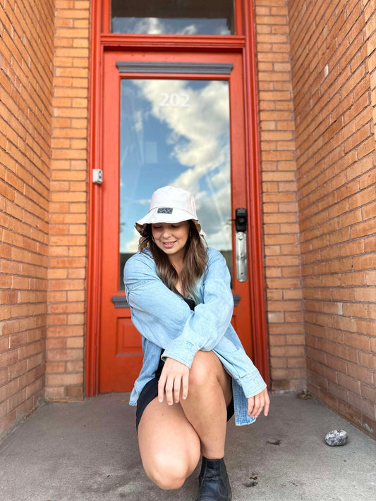 Upcycled from Khaki pants into an Adult OS bucket reversible