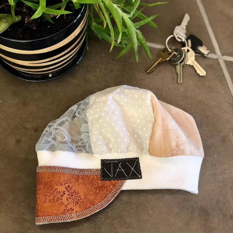 Sweet treats pale lace upcycled Newsboy cap