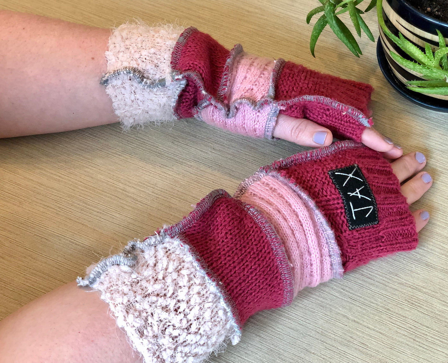 Upcycled mixed Pinks Jax texting gloves
