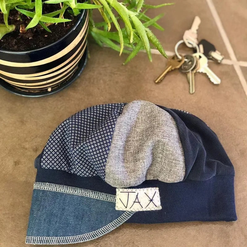 Navy plain upcycled Newsboy cap