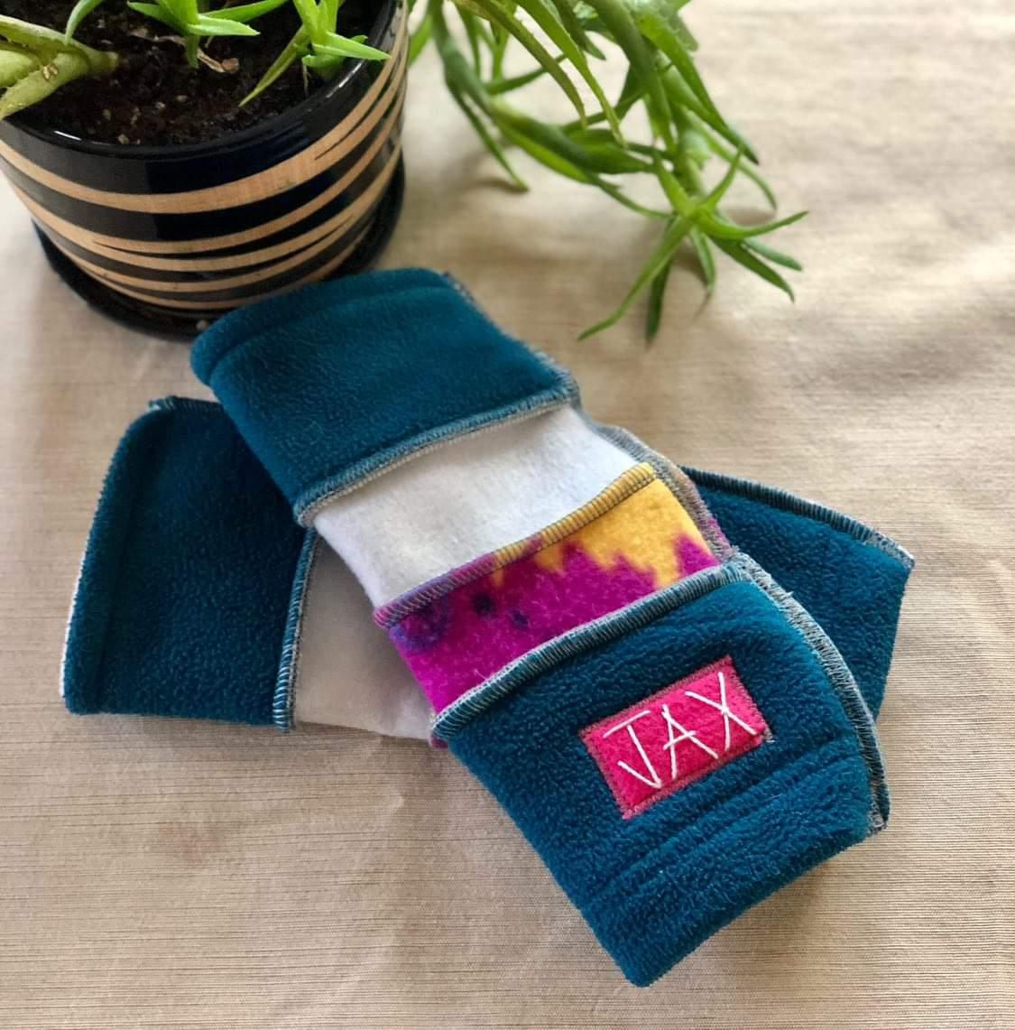 Fleece Teal 80's splash JAX Fingerless Gloves