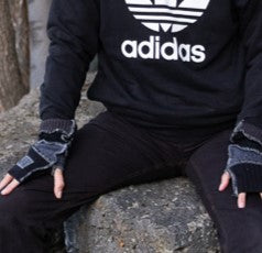 Upcycled mix Black and Grey sweaters Fingerless texting gloves