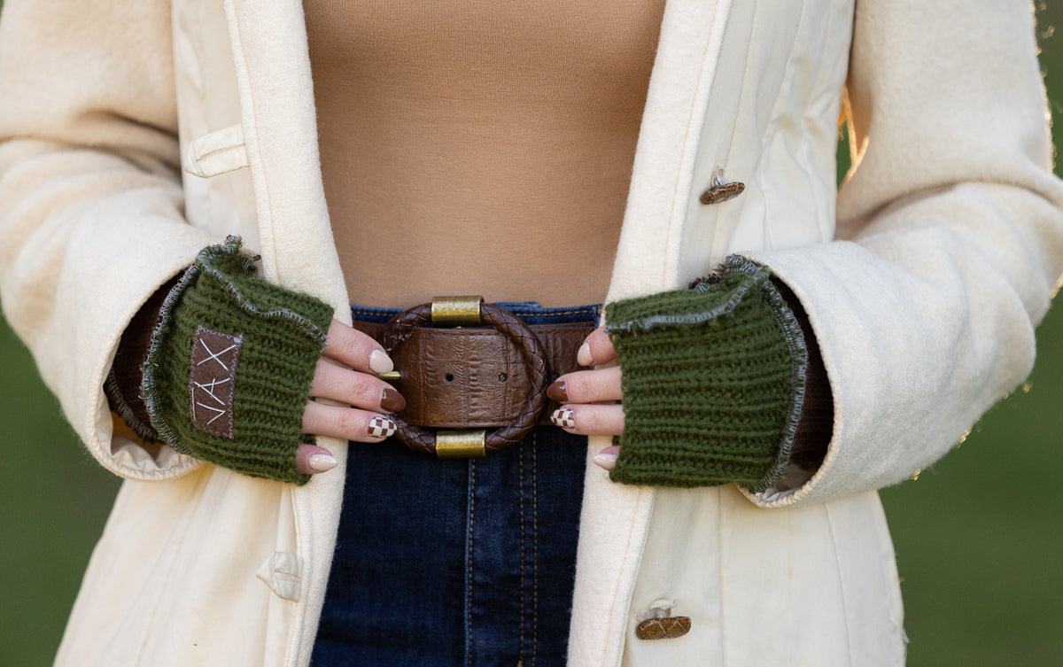 Upcycled mixed Green Jax texting gloves