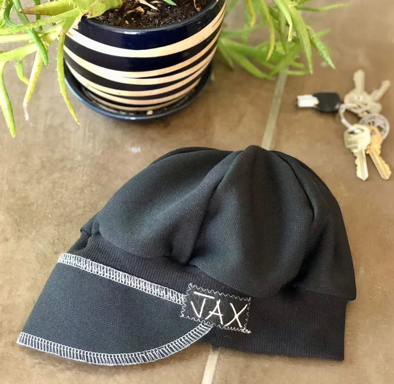 Black midweight with black band upcycled Newsboy cap