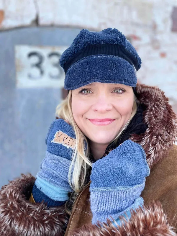 Super soft blue mix fingerless gloves