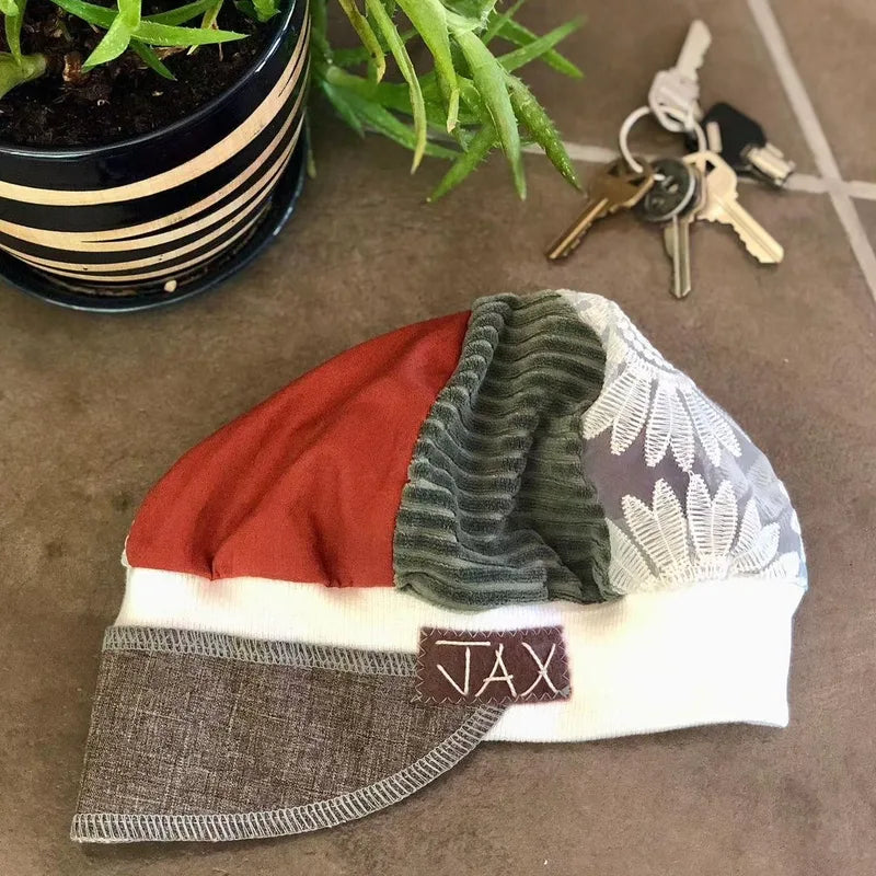 Orange forest flower lace upcycled Newsboy cap